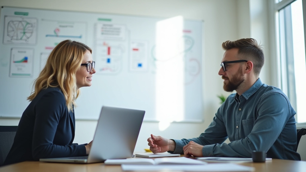 Keeleteadlane ja programmeerija koostöös, valge tahvel keelestruktuuriga, arvutiekraan koodiga